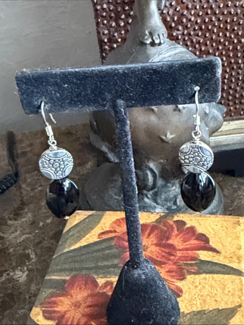 Sterling Silver Black onyx Drop pierced Earrings